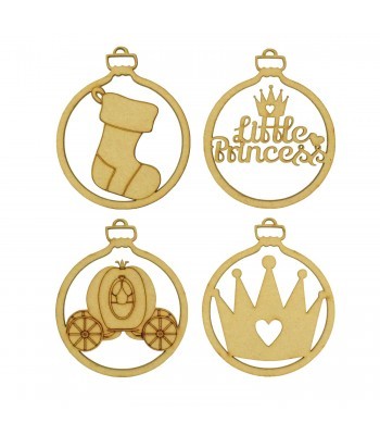 Laser Cut Pack of 4 Themed Baubles - Princess